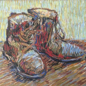 Botas marrones, pastel seco sobre cartón